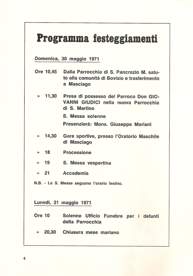 Calendario dei festeggiamenti